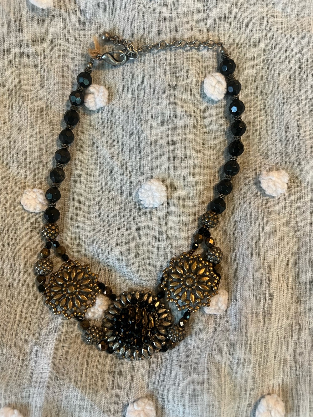Chico's Black and Gold Floral Medallion Necklace